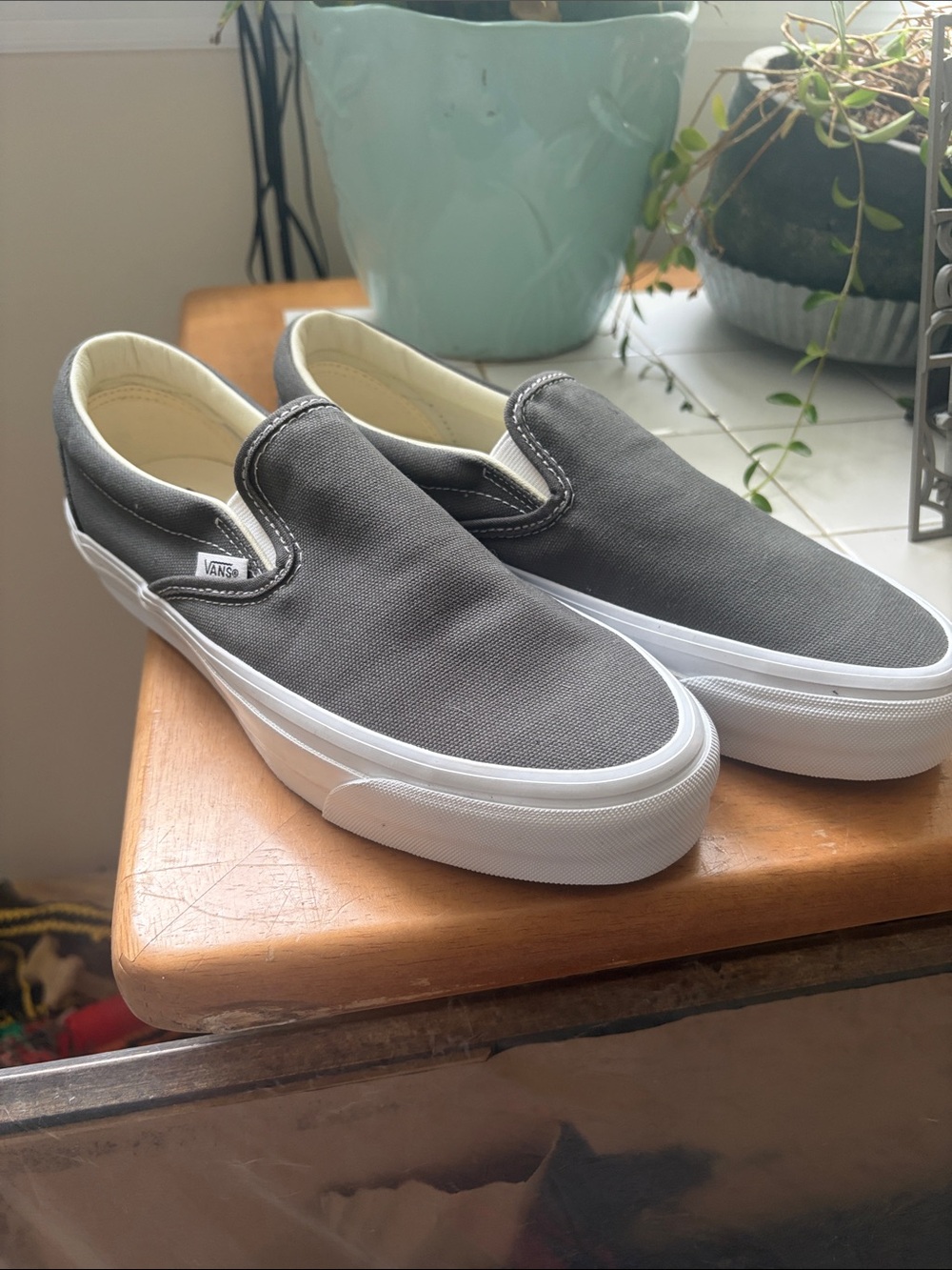 Vans Slip-On Canvas Loafers in Charcoal Gray and White